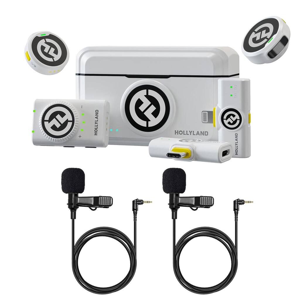 Hollyland LARK M2 DUO 2-Person Wireless Combo Microphone System (2.4 GHz, Ivory White) + 2x Hollyland Lavalier Microphone