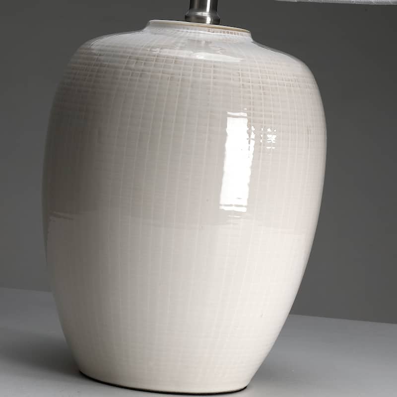 Ivory 3-Way White Ceramic Table Lamp with Drum Shade - 23 in. H