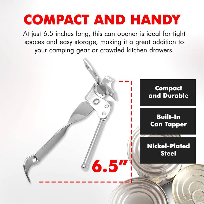 Chef Craft Durable Metal Manual Hand Can Opener with Can Tapper