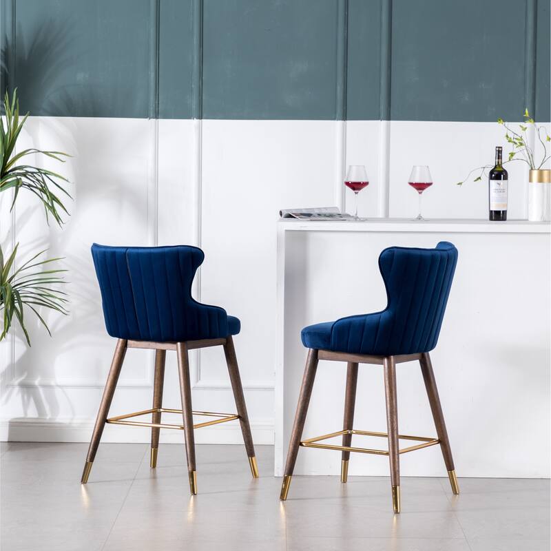 Roundhill Furniture Leland Velvet Upholstered Wingback Counter-height Stools (Set of 2)