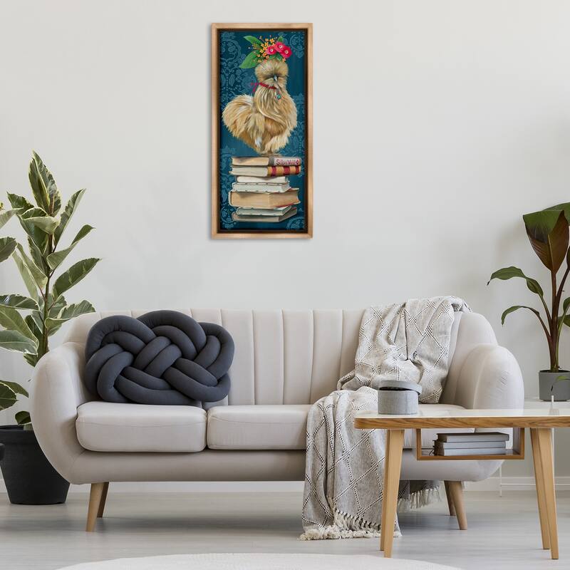 Stupell Farmhouse Chicken on Bookstack Framed Floater Canvas Wall Art Design By Heather Gauthier