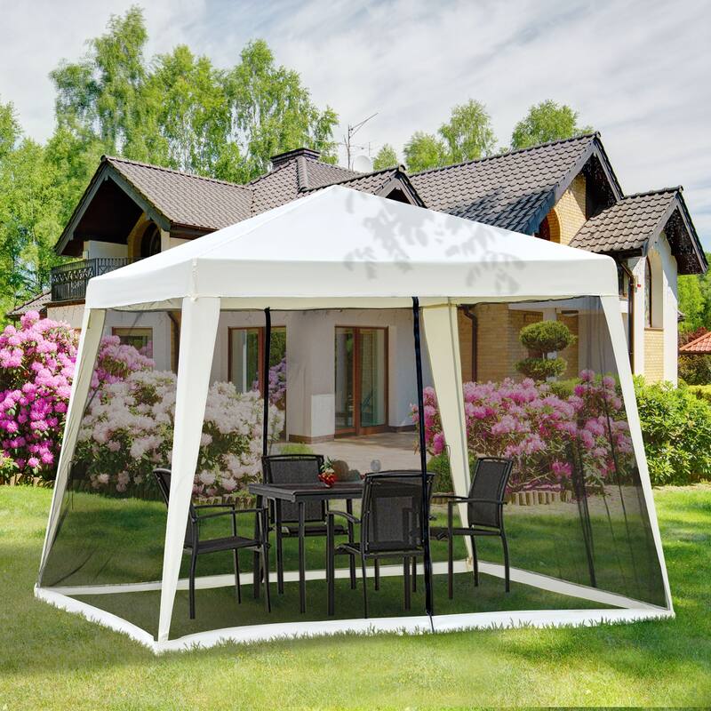 Cream White Canopy Tent with Mesh Sidewalls