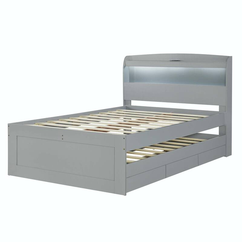 Platform Bed with Storage LED Headboard