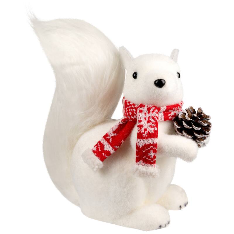 Sitting Squirrel with Snowflake Scarf Christmas Figure - 10.5" - White and Red