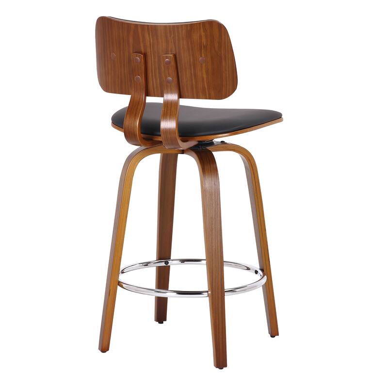 Mid-Century Faux Leather and Wood 26" Counter Stool with Swivel, Set of 4 - White and Walnut