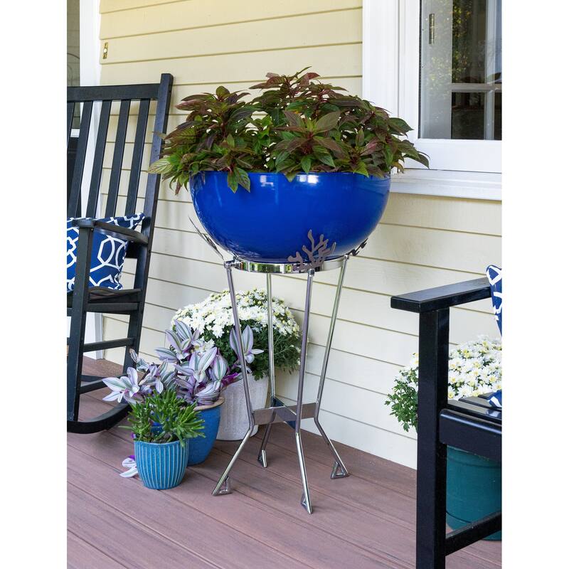 Achla Designs 33"H French Blue Galvanized Steel Indoor Outdoor Kazuyo Planter, Garden Accent