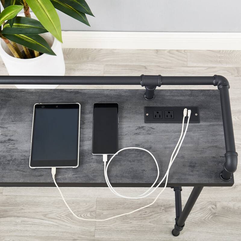 Mid Century Console Table with Power Outlet, Narrow Sofa Table, Sofa Couch Table with Charging Station USB Port