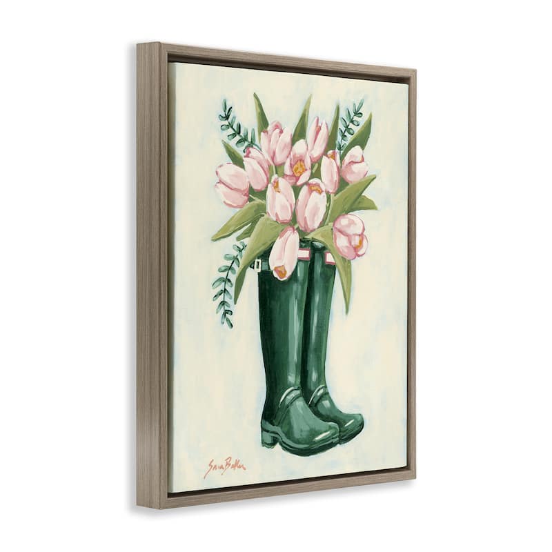 Stupell Tulips in Rain Boots Framed Floater Canvas Wall Art Design By Sara Baker
