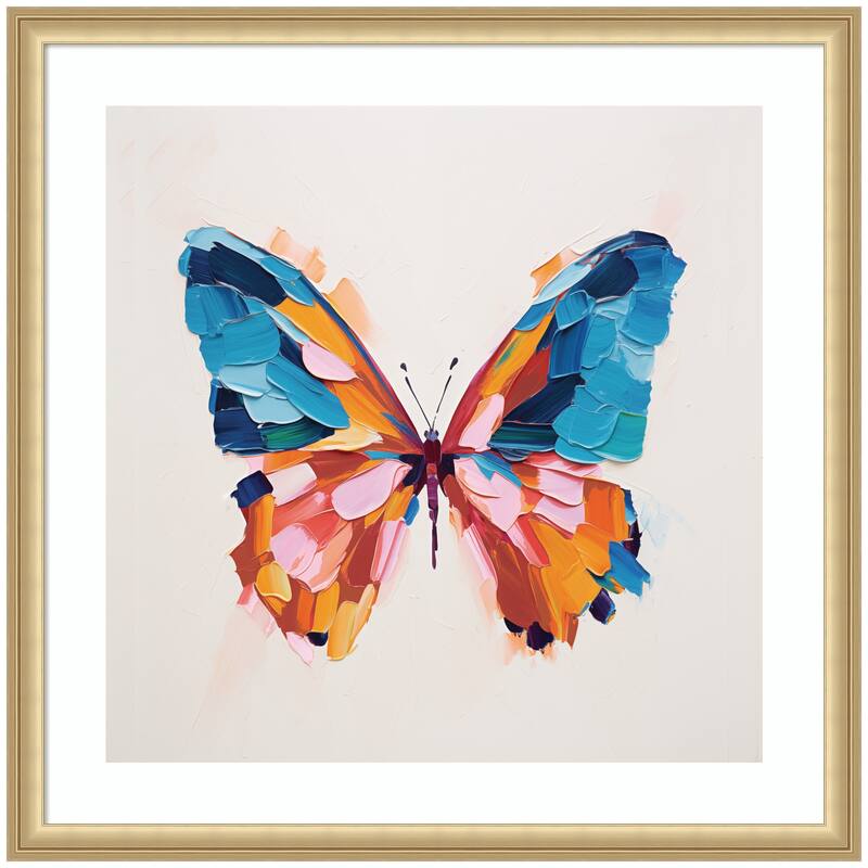 Kate and Laurel Framed Art Bold Colorful Brush Boho Butterfly by The Creative Bunch Studio - 26x26 - Gold