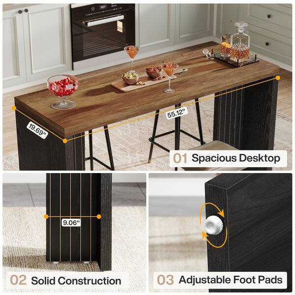 55'' Home Bar Unit, Bar Table with Faux Marble Finished Tabletop
