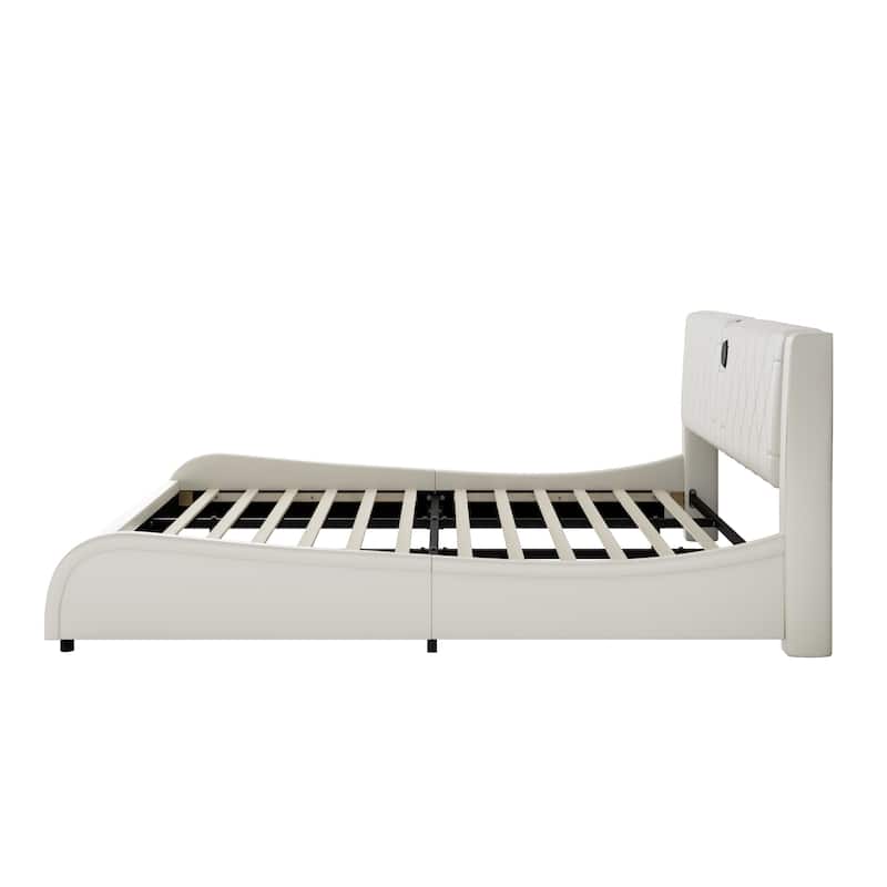 Luxurious Faux Leather Upholstered Platform Bed with Thickened Headboard, Bluetooth Speakers & RGB Lights, No Box Spring Needed