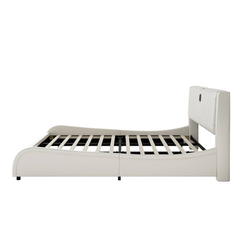 Luxurious Faux Leather Upholstered Platform Bed with Thickened Headboard, tooth Speakers and RGB LED Light