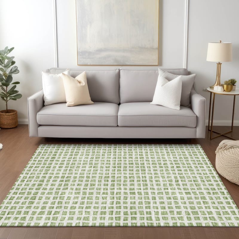 Machine Washable Indoor/ Outdoor Chantille Squares Rug