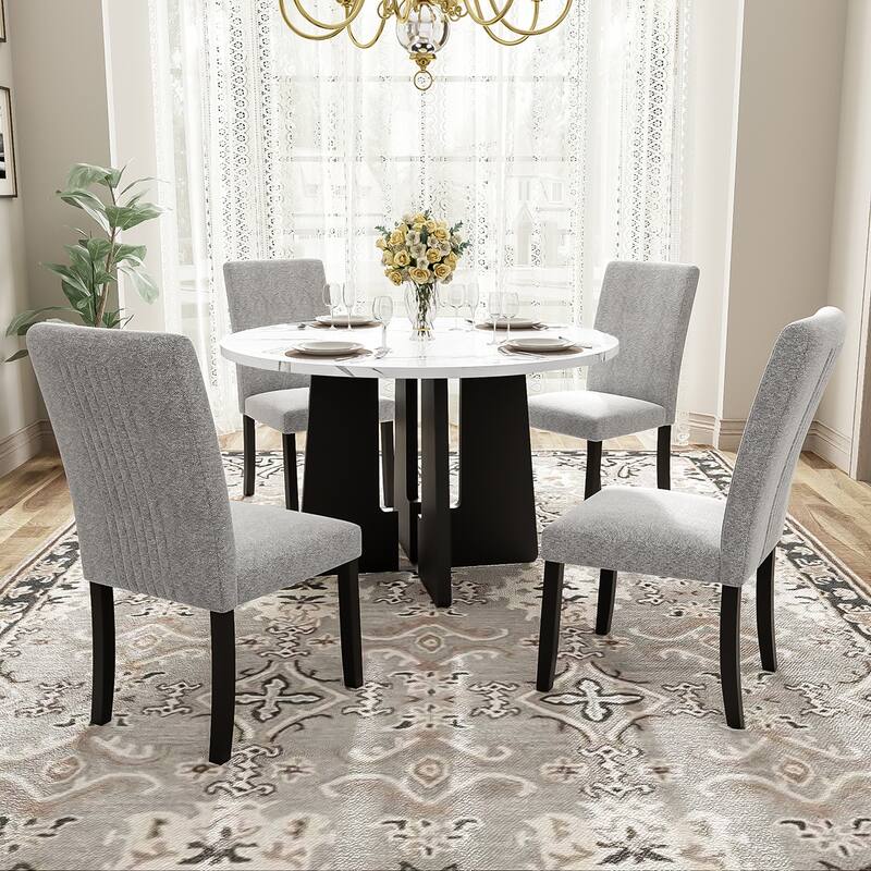 5PCS Round Dining Table Set - White-Top