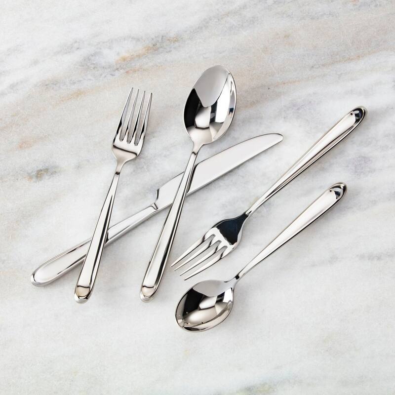Fortessa Scoop 18/10 Stainless Steel, 5PC Flatware Set (Service for 1), Silver - 5 Piece Set