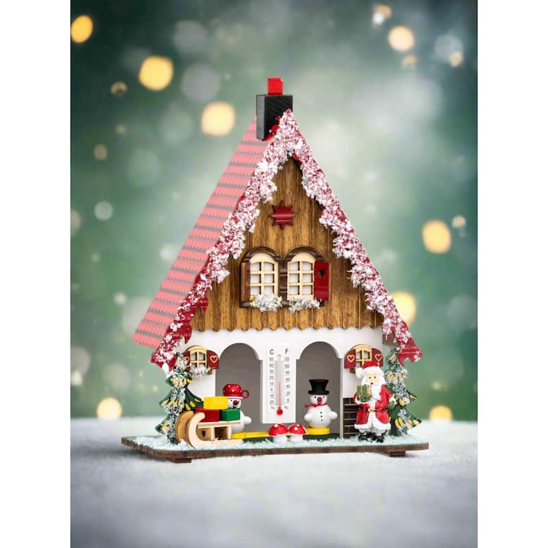 Handcrafted Wooden Christmas Weather Station - 8.5" - Red and White