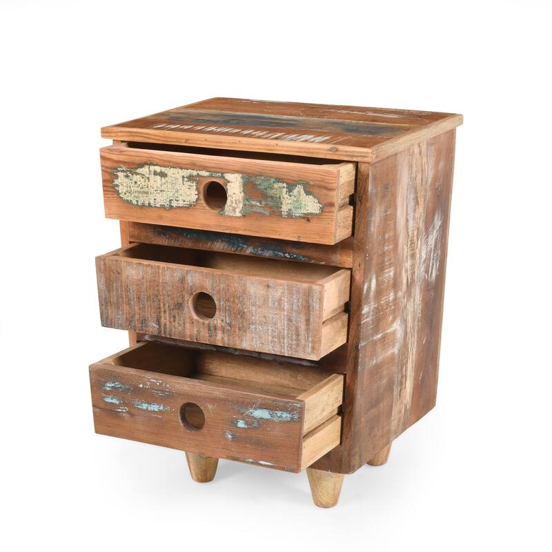 End Table Recycled Wood Nightstand, Side Table With 3 Drawers
