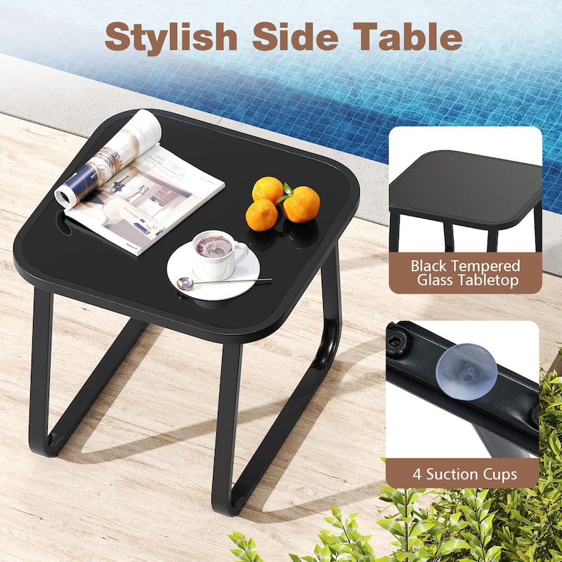 3-Piece Outdoor Patio Glider Set with Rocker Chairs Teak Arms and Tempered Glass Table - 29" x 24" x 33"