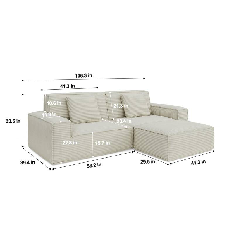 Anmytek Modern Large Striped Vacuum Compressed Full Sponge High Rebound Straight Sofa with Footstool Beige