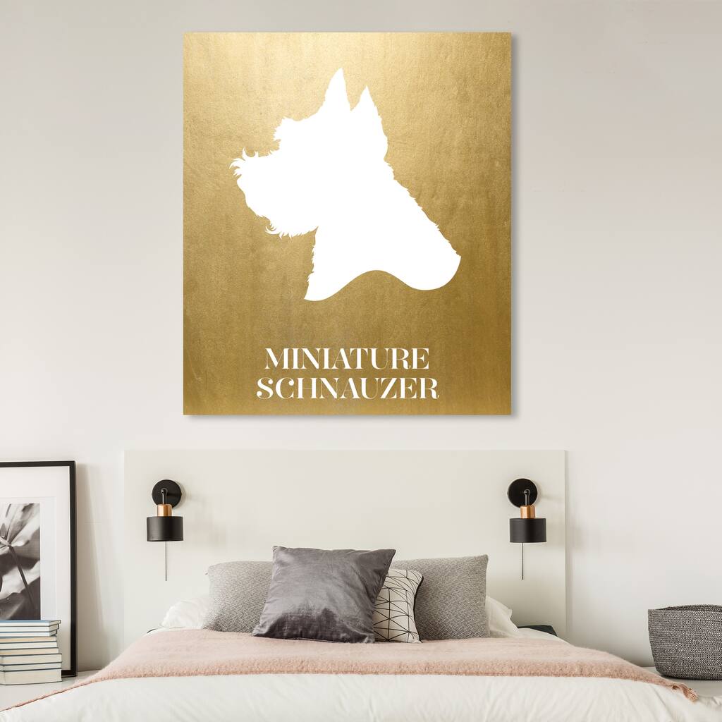 Oliver Gal 'Miniature Schnauzer Inverted' Animals Wall Art Canvas Print - Gold, White