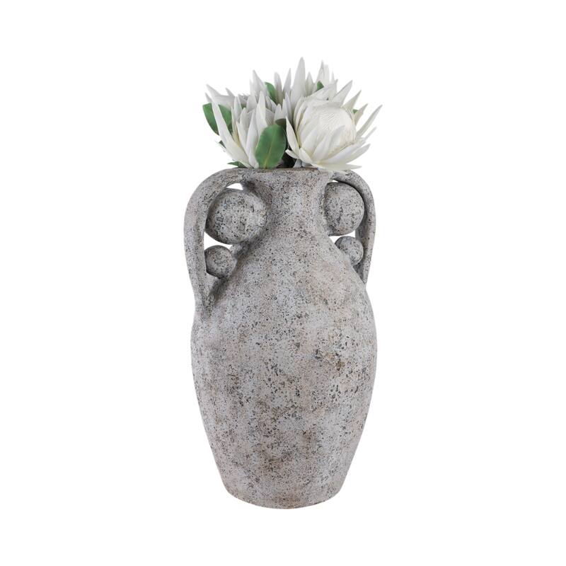 Terracotta Amphora Vase with Orbs Under Handles - Gray, 26"