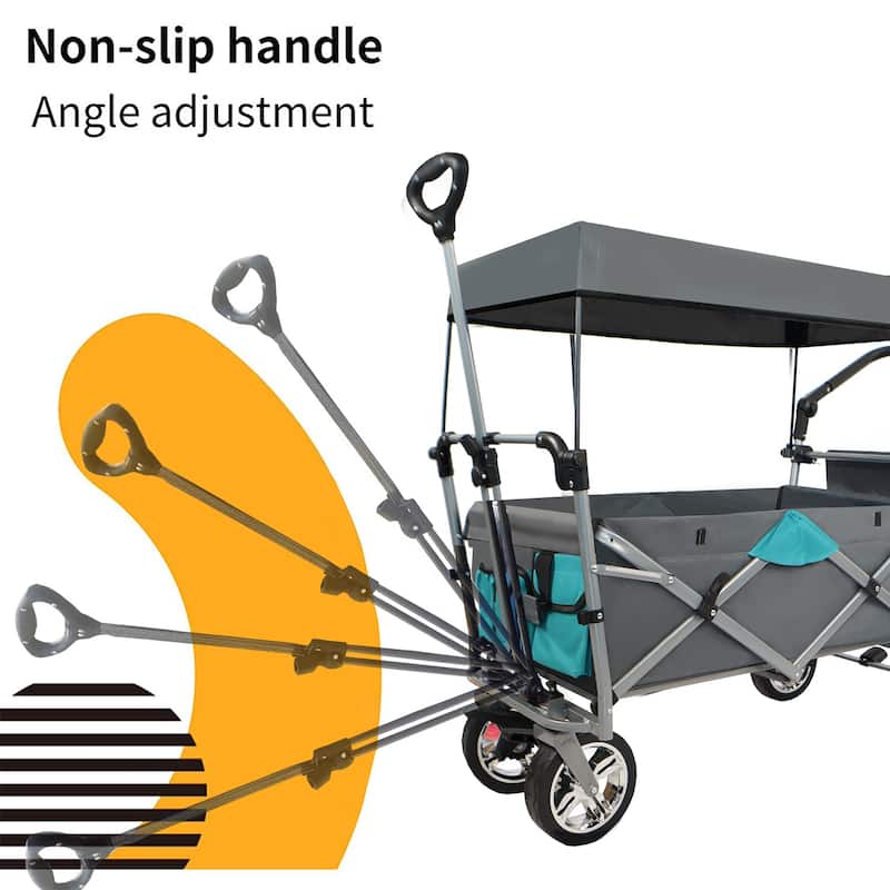 Push & Pull Utility Folding Wagon with Removable Canopy, gray