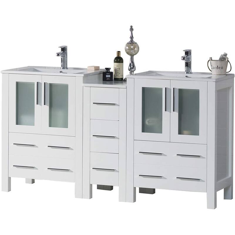Blossom Sydney 60" Solid Wood Bathroom Vanity Double Sink with Cabinet - Glossy White