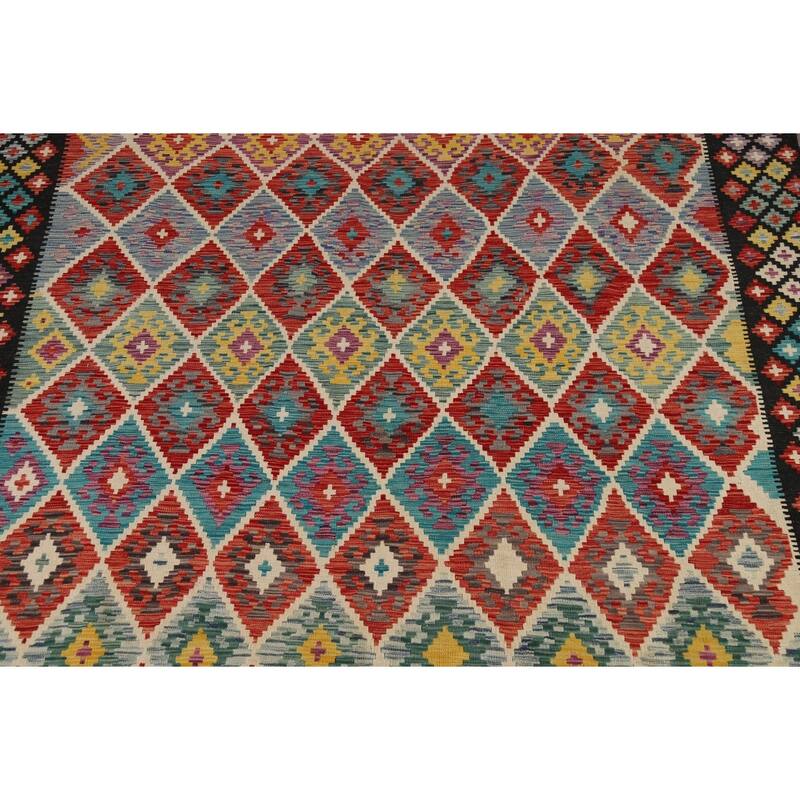 Reversible Oriental Kilim Area Rug Hand-Woven Multi-Color Wool Carpet - 8'3" x 9'8"