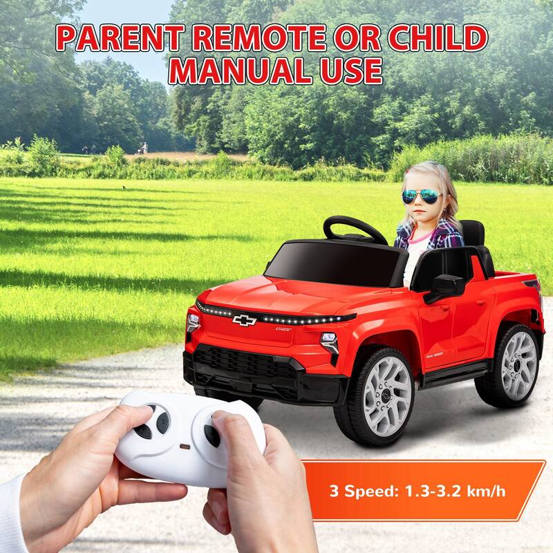 12V Chevrolet Silverado EV RST Ride-On Car for Kids with Remote Control, MP3, LED Lights, 3 Speed Settings