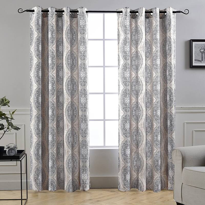 DriftAway Adrianne Pastel Damask Room Darkening Curtain Panel Pair - 52" width x 108 " length - Beige/Grey