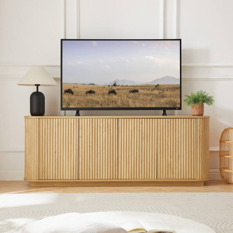 Sideboard Storage Cabinet TV Stand with wave pattern Buffet Cabinet Wooden Vertical Striped Cabinet - Natural
