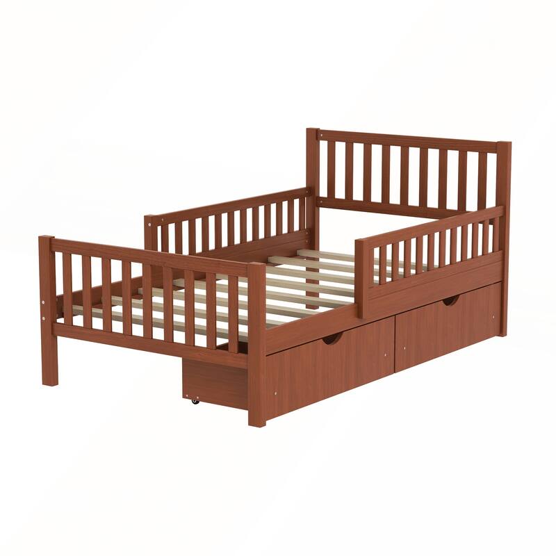 Twin Size Wood Platform Bed with Guardrails