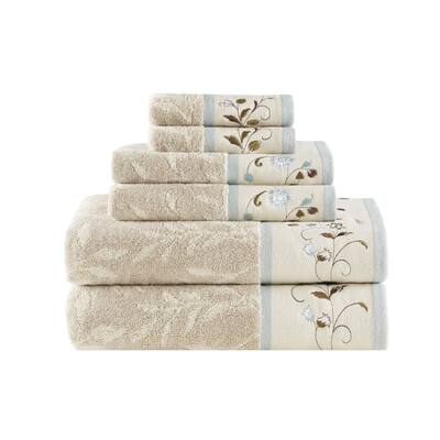 100% Cotton Bath Towel Set Luxurious Floral Decorative Towels for Bathroom Embroidered Cotton Jacquard Design Soft