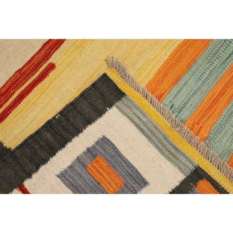 Hand Woven Oriental 100% Wool Carpet Southwestern Modern Multi-Colored Kilim Area Rug - 12' 10'' X 9' 11''