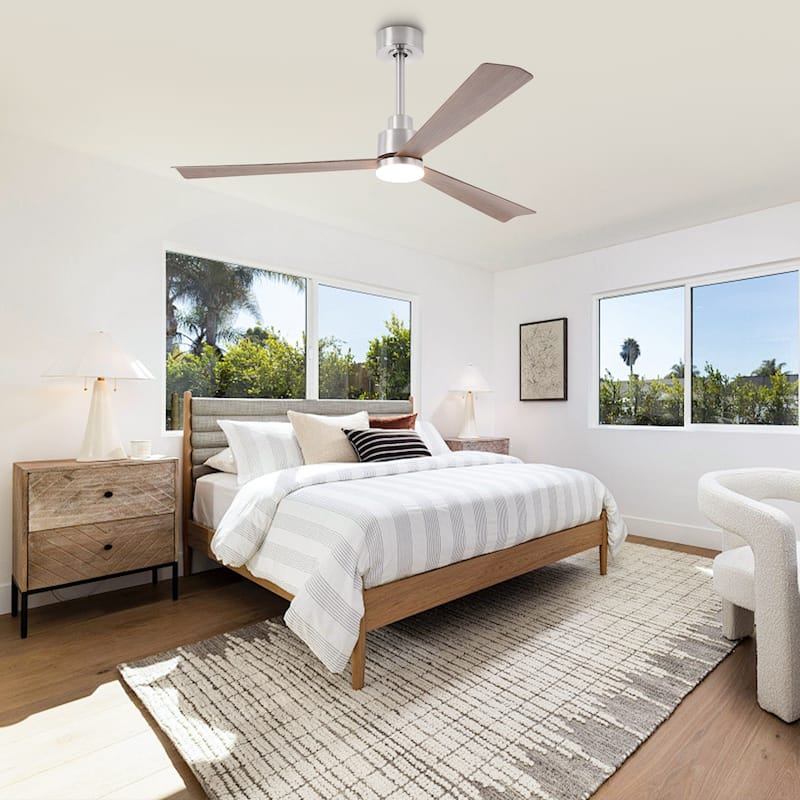 52" Brushed Nickel ABS 3-Blade Dimmable Ceiling Fan with Light and Remote