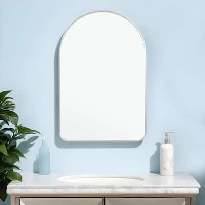 HomeRoots 39" Silver Arch Metal Framed Bathroom Vanity Mirror - 28.29' X '39.3' X '3.53