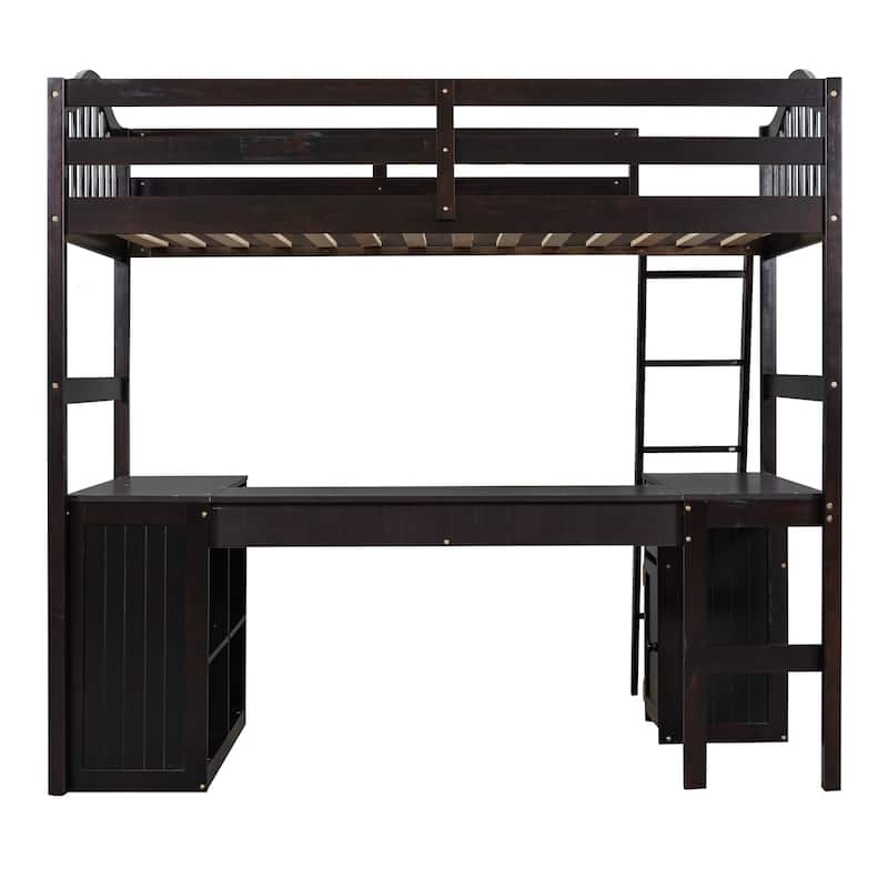 Wooden Loft Bed with Drawers, Cabinet, Shelves and Desk