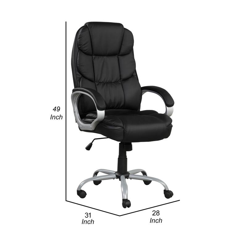 30 Inch Office Chair, 360 Degree Swivel, Cushioned Black Faux Leather