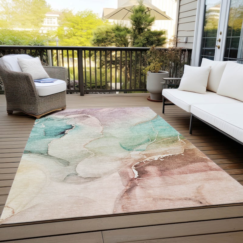Machine Washable Indoor/ Outdoor Abstract Chantille Rug