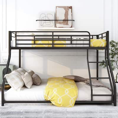 Heavy Duty Metal Floor Bunk Beds with Ladder and Full Length Guardrails, Noise Free