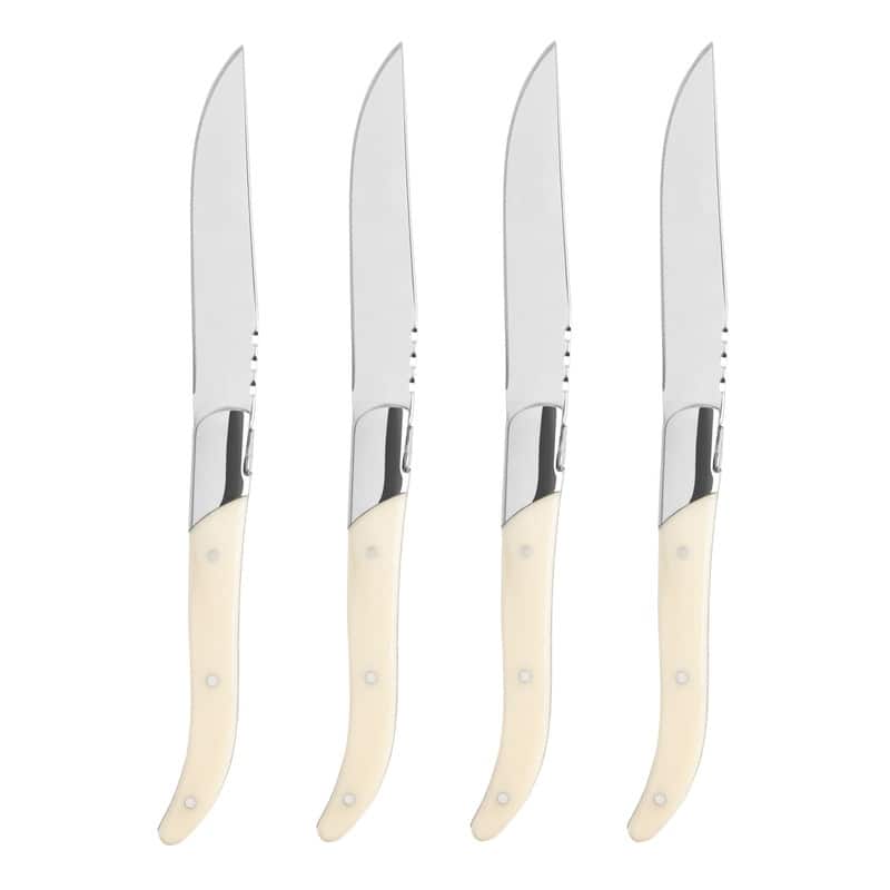 French Home Laguiole Set of 4 Connoisseur Steak Knives with Faux Ivory Handles - Silver