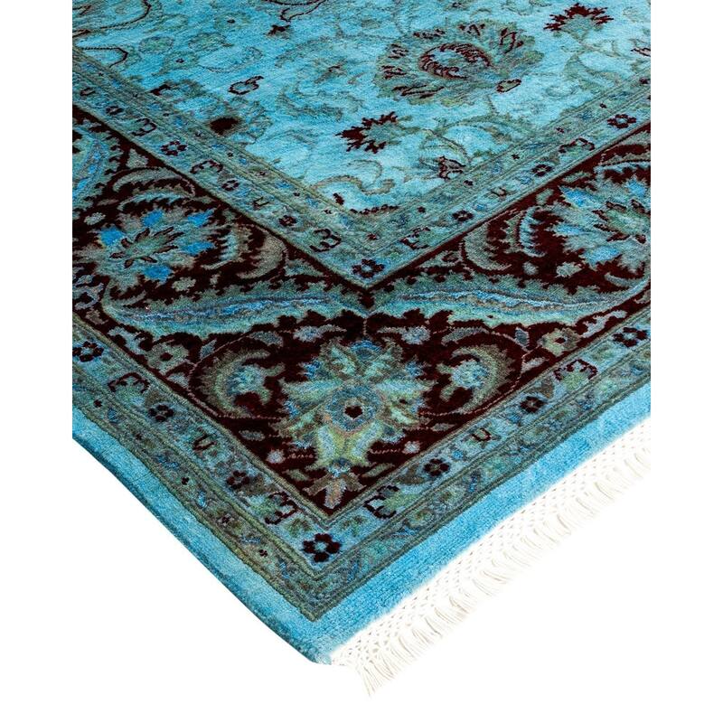 Overton Hand Knotted Wool Vintage Inspired Modern Contemporary Overdyed Blue Area Rug - 6' 10" x 9' 8"