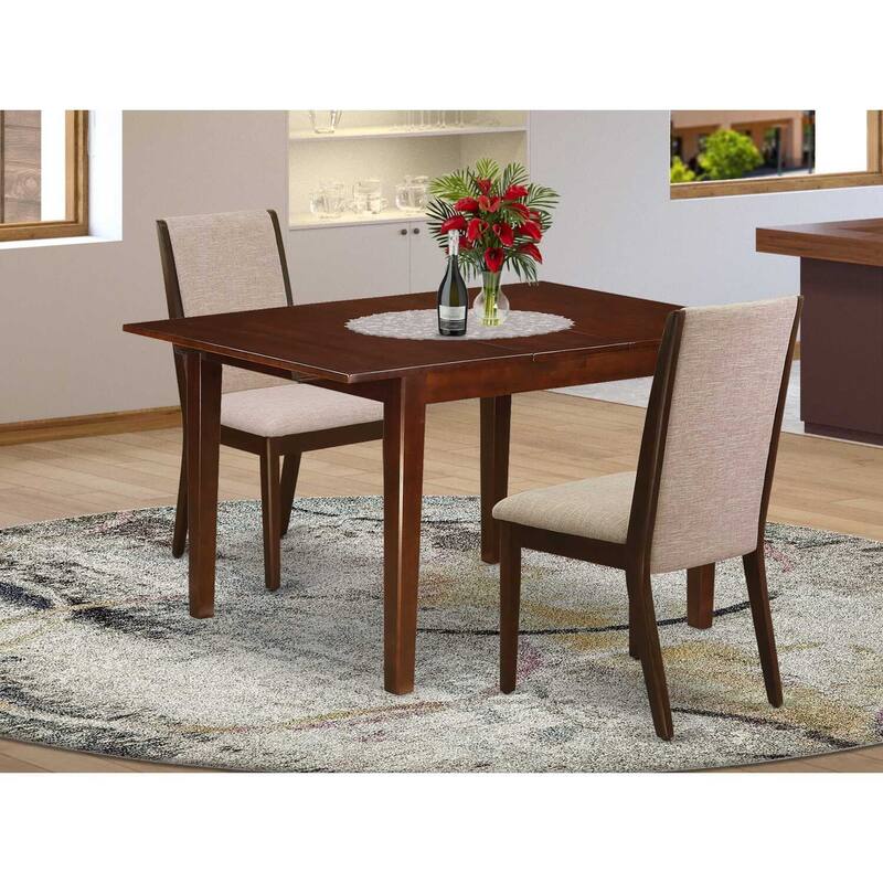 HomeStock 3-Pc Mahogany Finish Rectangular Solid Wood Top with Butterfly Leaf Dining Table Set