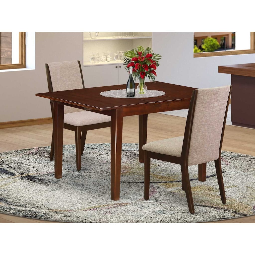 HomeStock 3-Pc Mahogany Finish Rectangular Solid Wood Top with Butterfly Leaf Dining Table Set