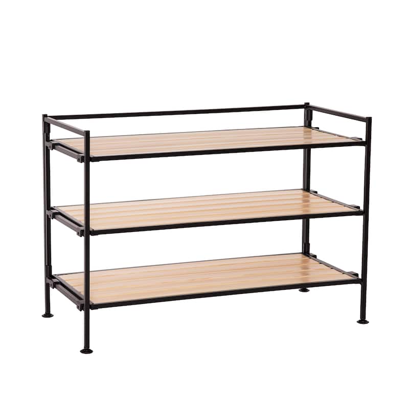Seville Classics 9-Pair 3-Tier White Resin Slat Metal Frame Stackable Shoe Rack