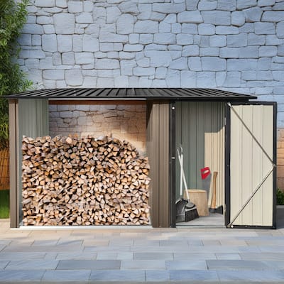 Outdoor Two-in-one Shed，Metal Firewood Rack and Storage Shed