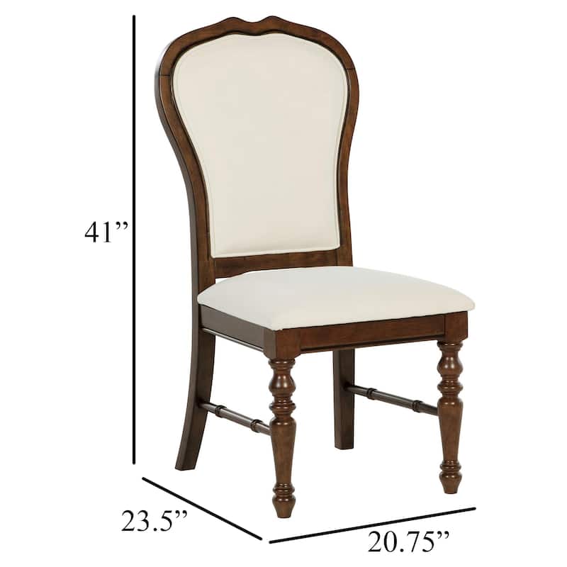 Monta Dining Side Chair Set of 2, Classic Brown Wood, Ivory Fabric