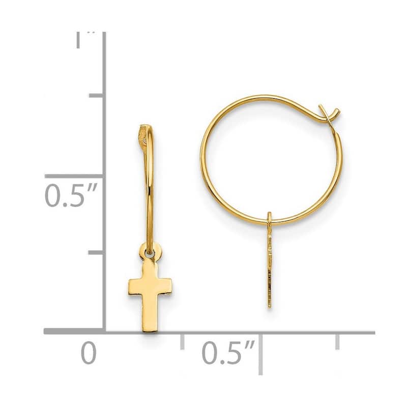 Curata 14k Yellow Gold Childrens 9mm Small Endless Hoop Dangle Cross Earrings