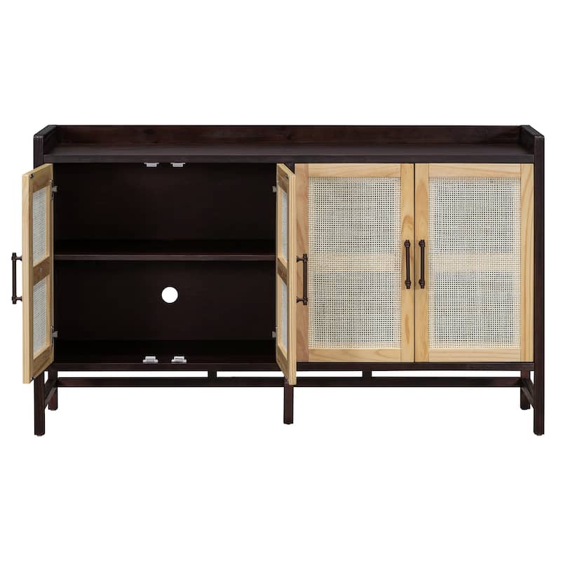 Rustic Decorative Rattan Doors Sideboard with Adjustable Shelves for Entryway