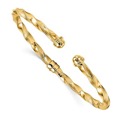 Curata 14k Yellow Gold Polished Textured Hinge Cuff Stackable Bangle Bracelet